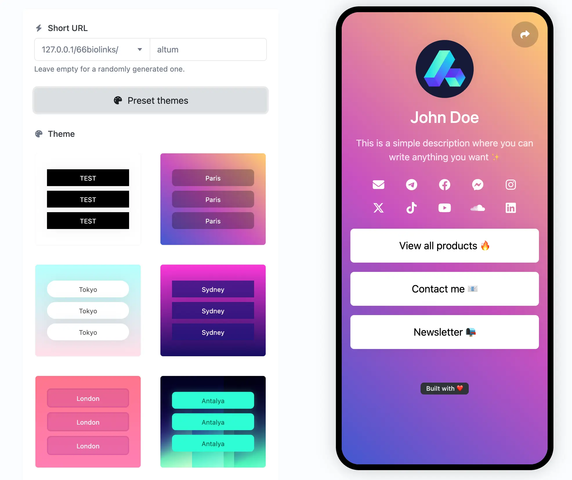 Uygulama biyolink düzenleme sayfasının ekran görüntüsü